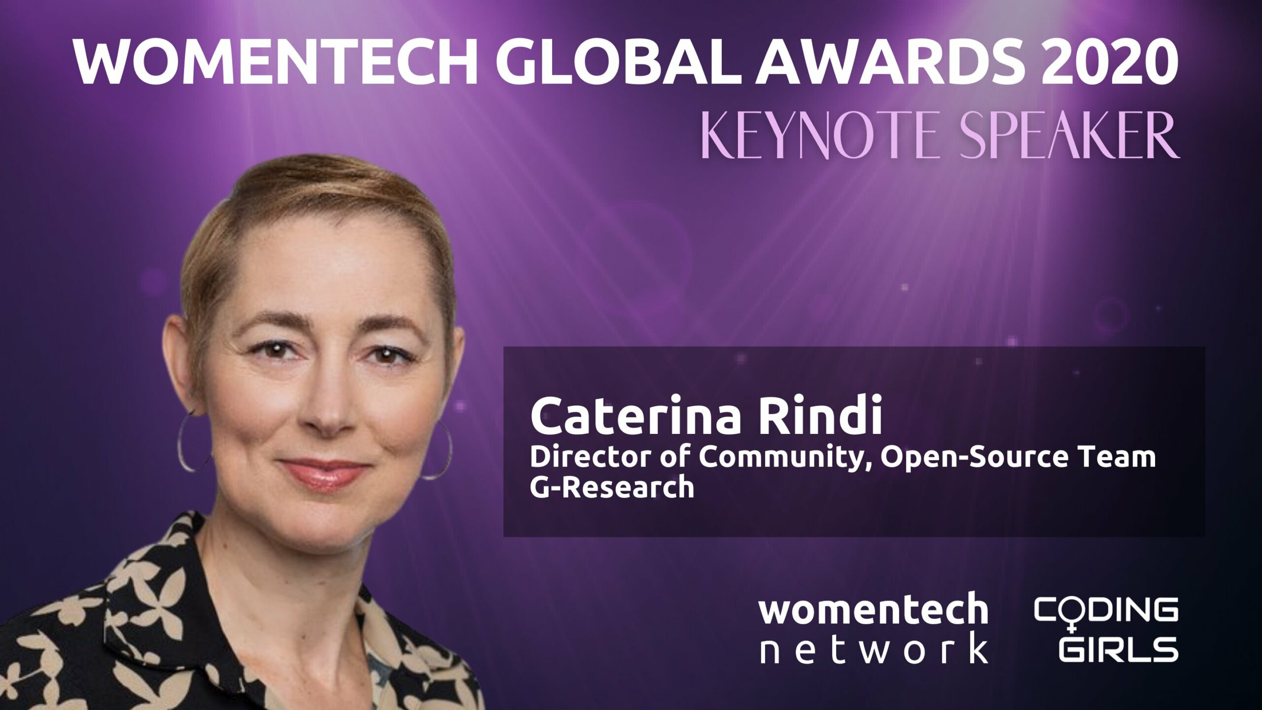 Womentech Global Awards poster, Caterina Rindi Keynote Speaker.